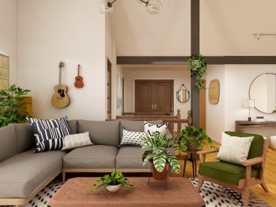 Donker hout en ronde vormen maken elke woonkamer warmer